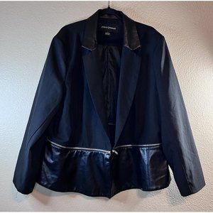 ASHLEY STEWART Plus 24 Faux Leather Sleeve Peplum Top Black